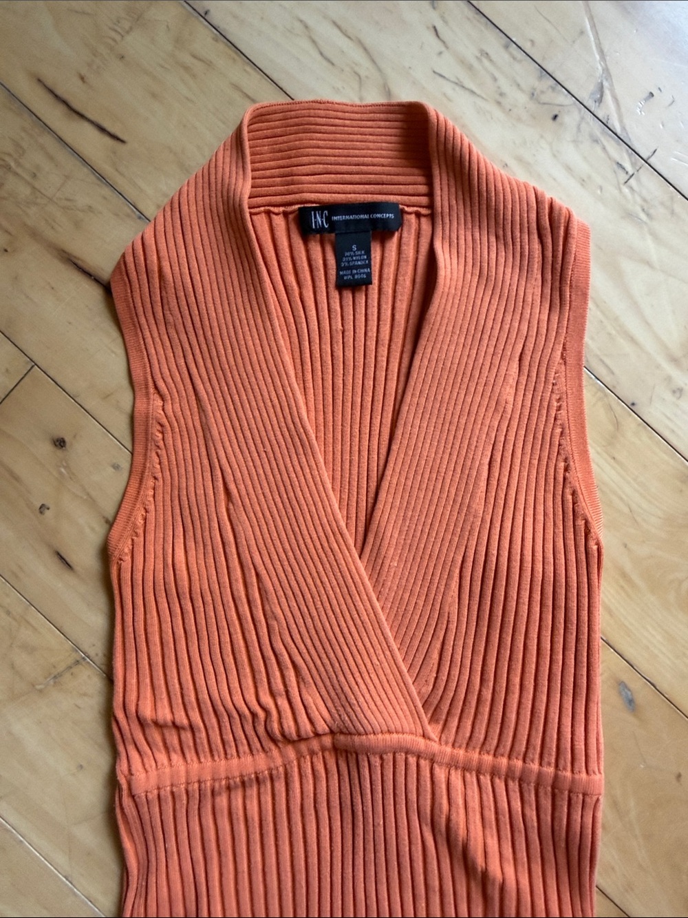 INC International Concepts Orange Ribbed Sleeveless Tank Top - Picture 3 of 3